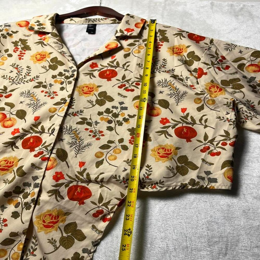 Cider Silken Cottage Front Knot Blouse Women's XL Flowers Fruits Natural Beige - Picture 7 of 7